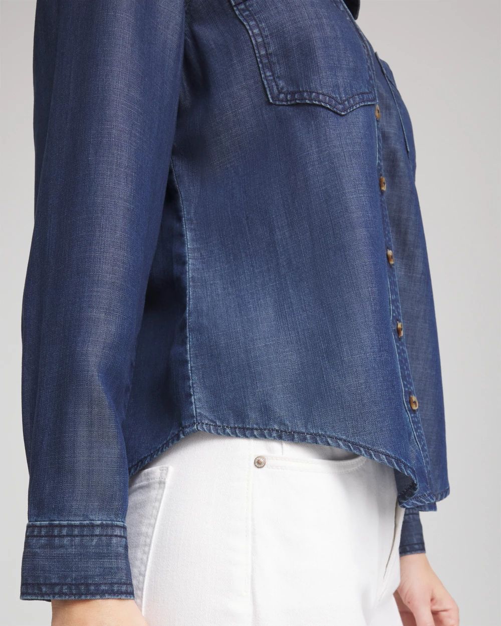 [ ] Overfit Tencel Denim Shirt ★大人気★ Tencel™ Denim Shirt | Chico's